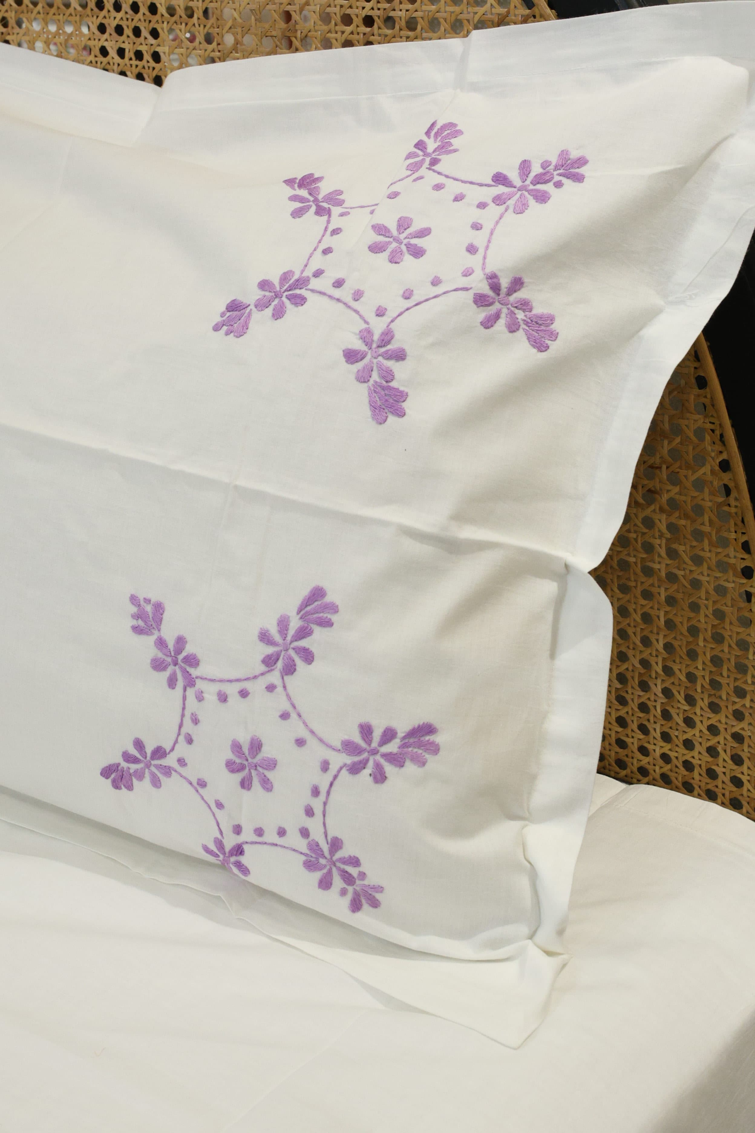 Premium Hand Embroidery Cotton King Size Bedsheet Set with 2 Pillow Covers HEK