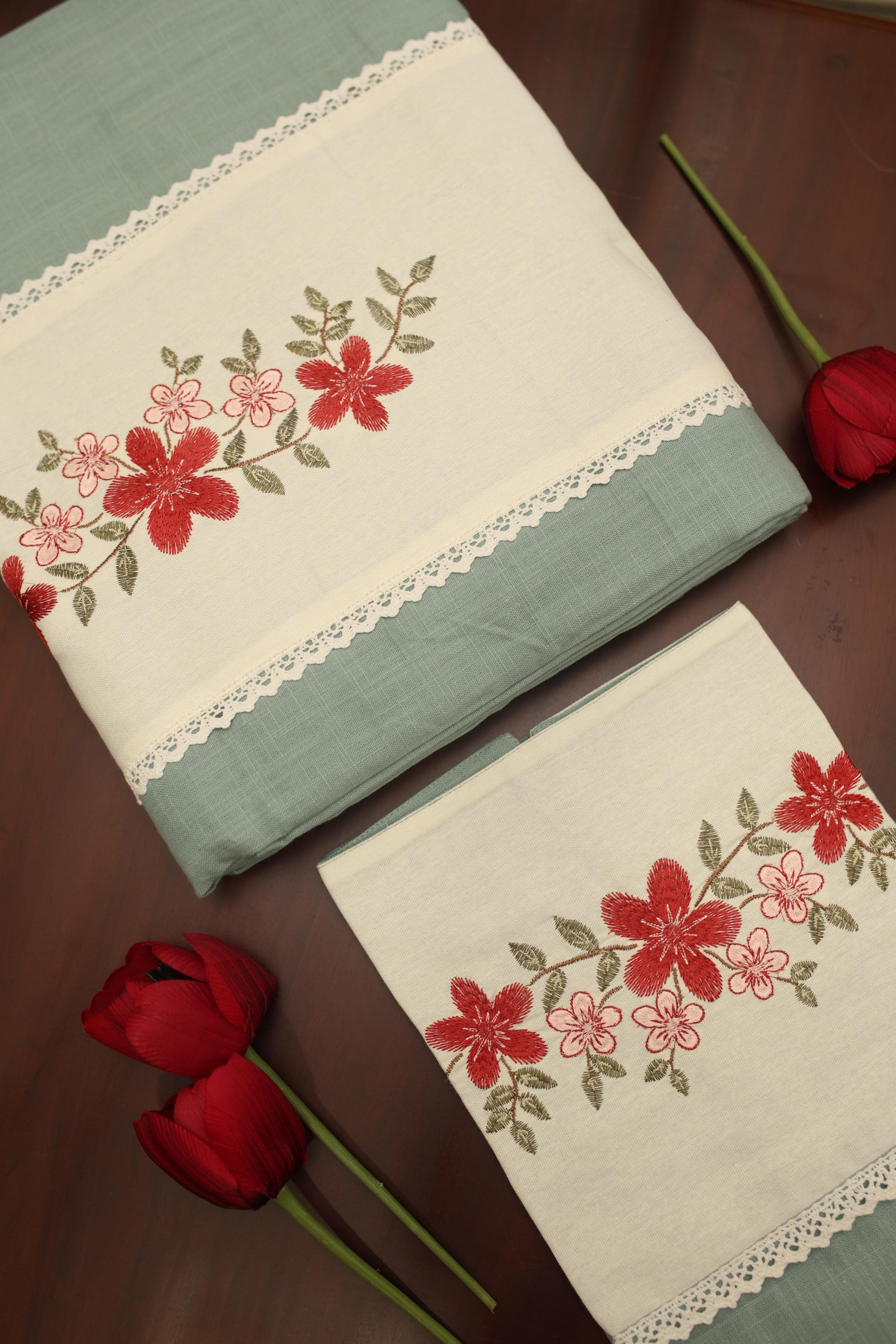 Bedsheets - King premium machine embroidery bedsheets lace bedsheets