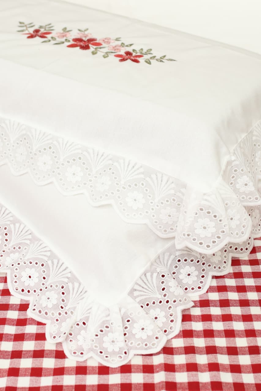Bedsheets - Queen Premium check floral embroidery  bedsheet Xmas theme edition