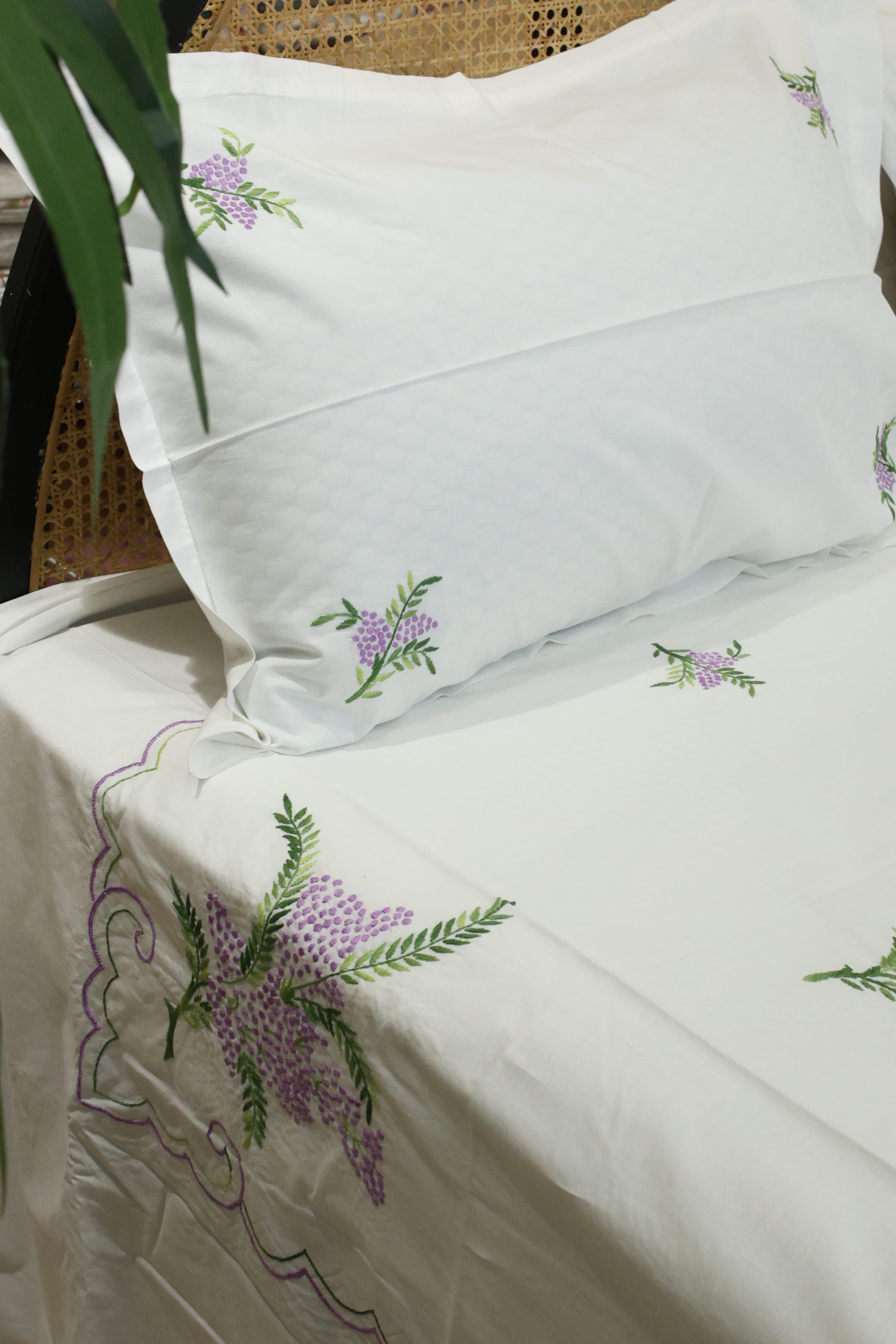 Premium Hand Embroidery Cotton King Size Bedsheet Set with 2 Pillow Covers HEK