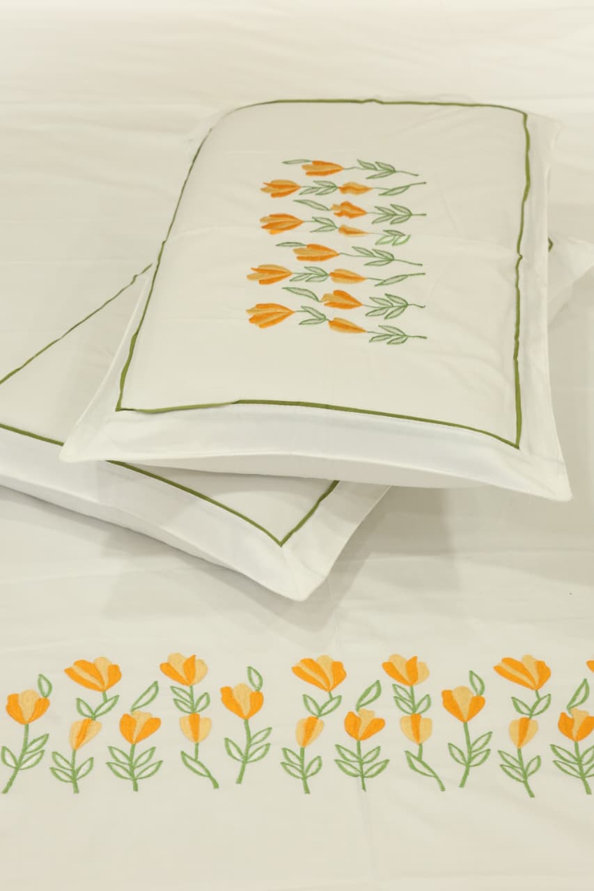 King Size Premium Machine Embroidery Bedsheet Set with 2 Pillow Covers (108x108")