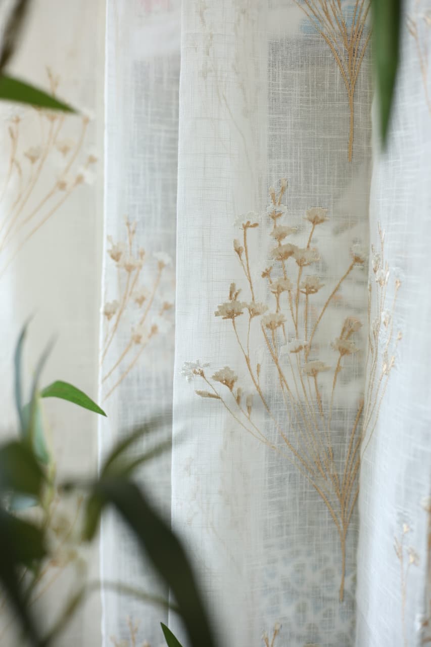 Curtains -Premium embroidered sheer curtain off white base