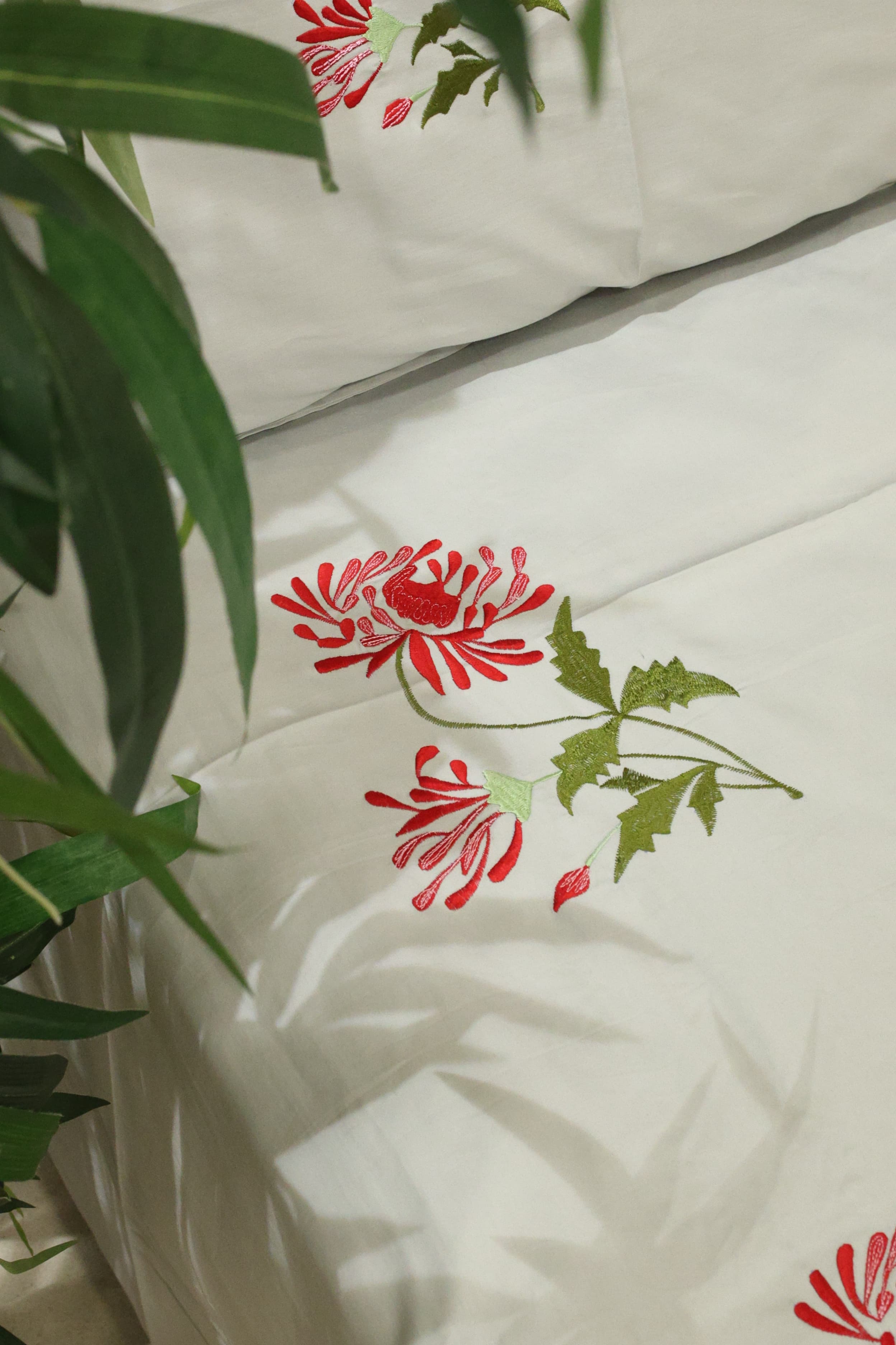 King Size Premium Machine Embroidery Bedsheet Set with 2 Pillow Covers (108x108")