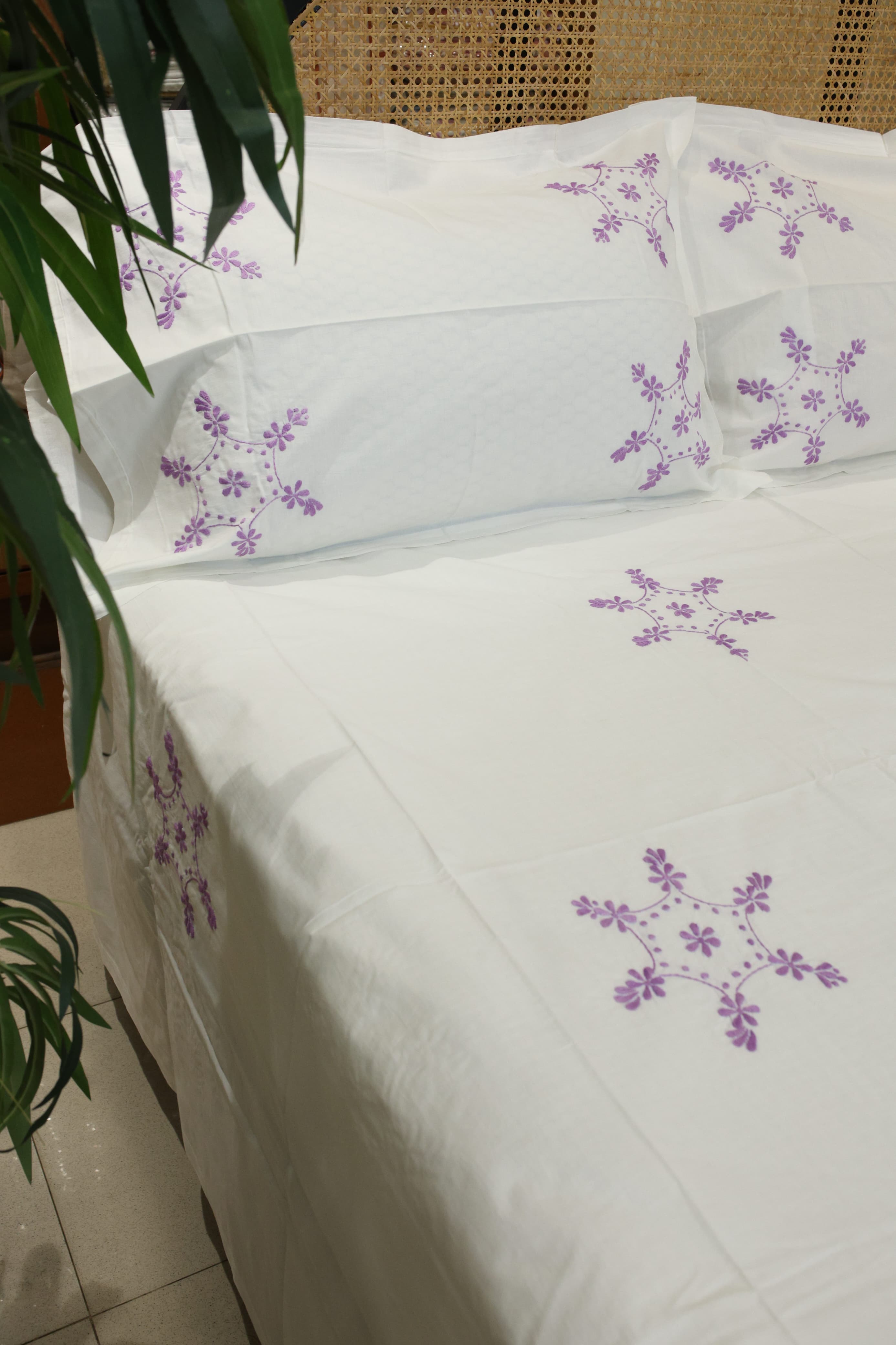 Premium Hand Embroidery Cotton King Size Bedsheet Set with 2 Pillow Covers HEK