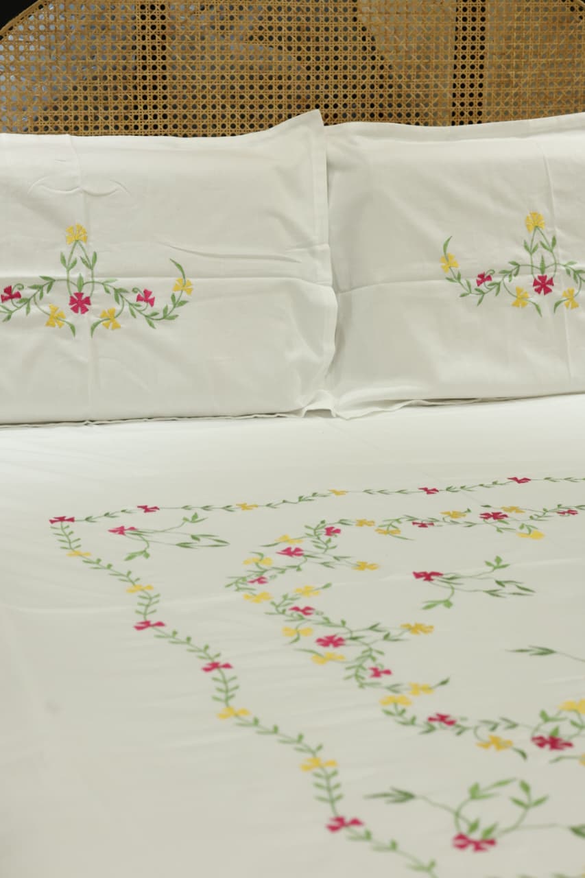 King Size Premium Machine Embroidery Bedsheet Set with 2 Pillow Covers (108x108")