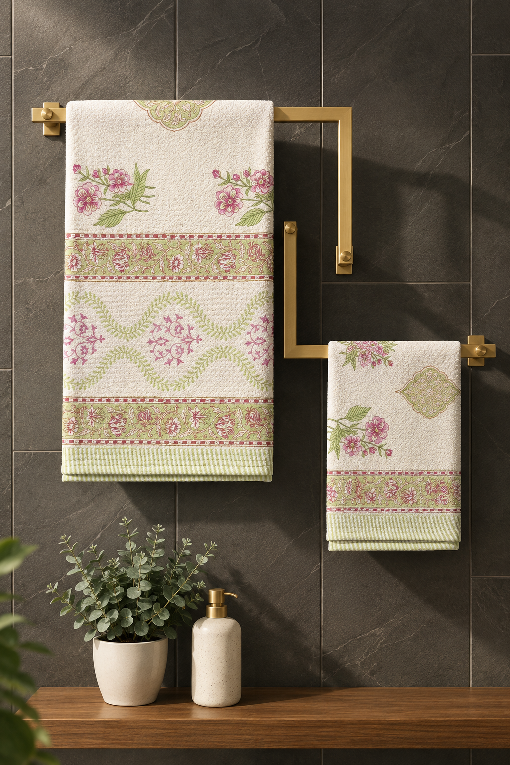 Towels - Waffle Handblock print Towel Set