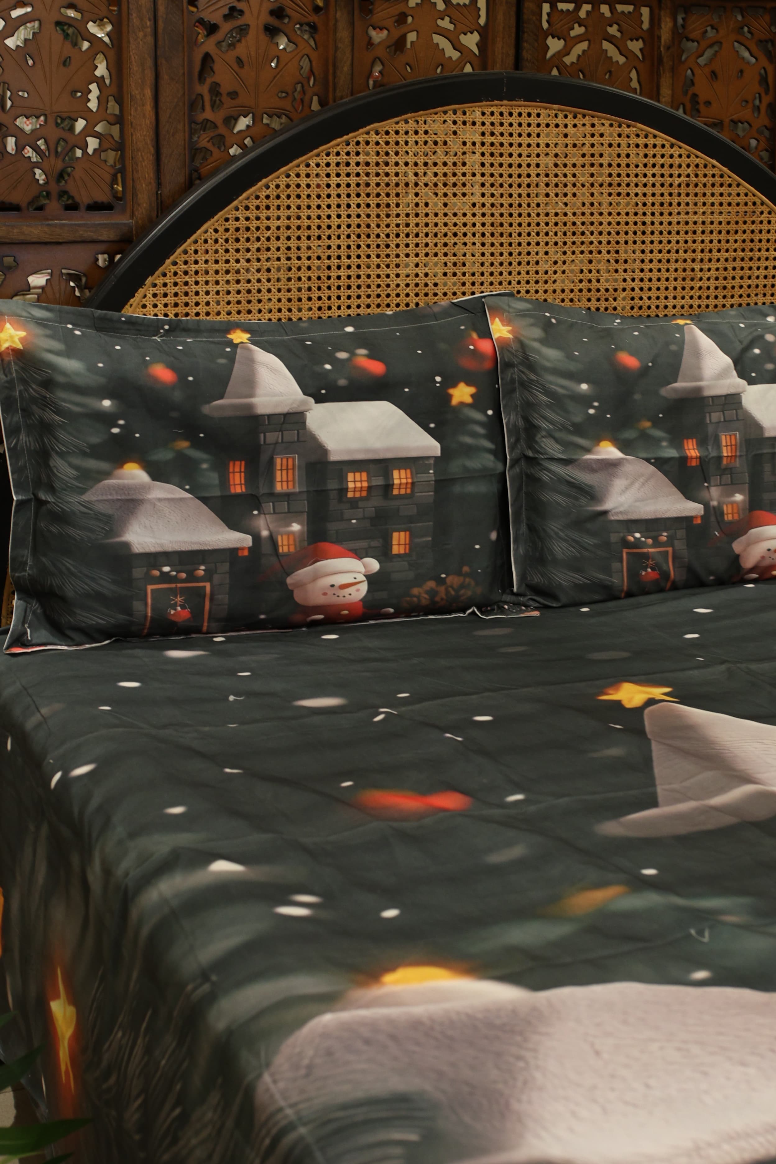 Christmas 7D Panel Print King Size Bedsheet Set - Xmas edition