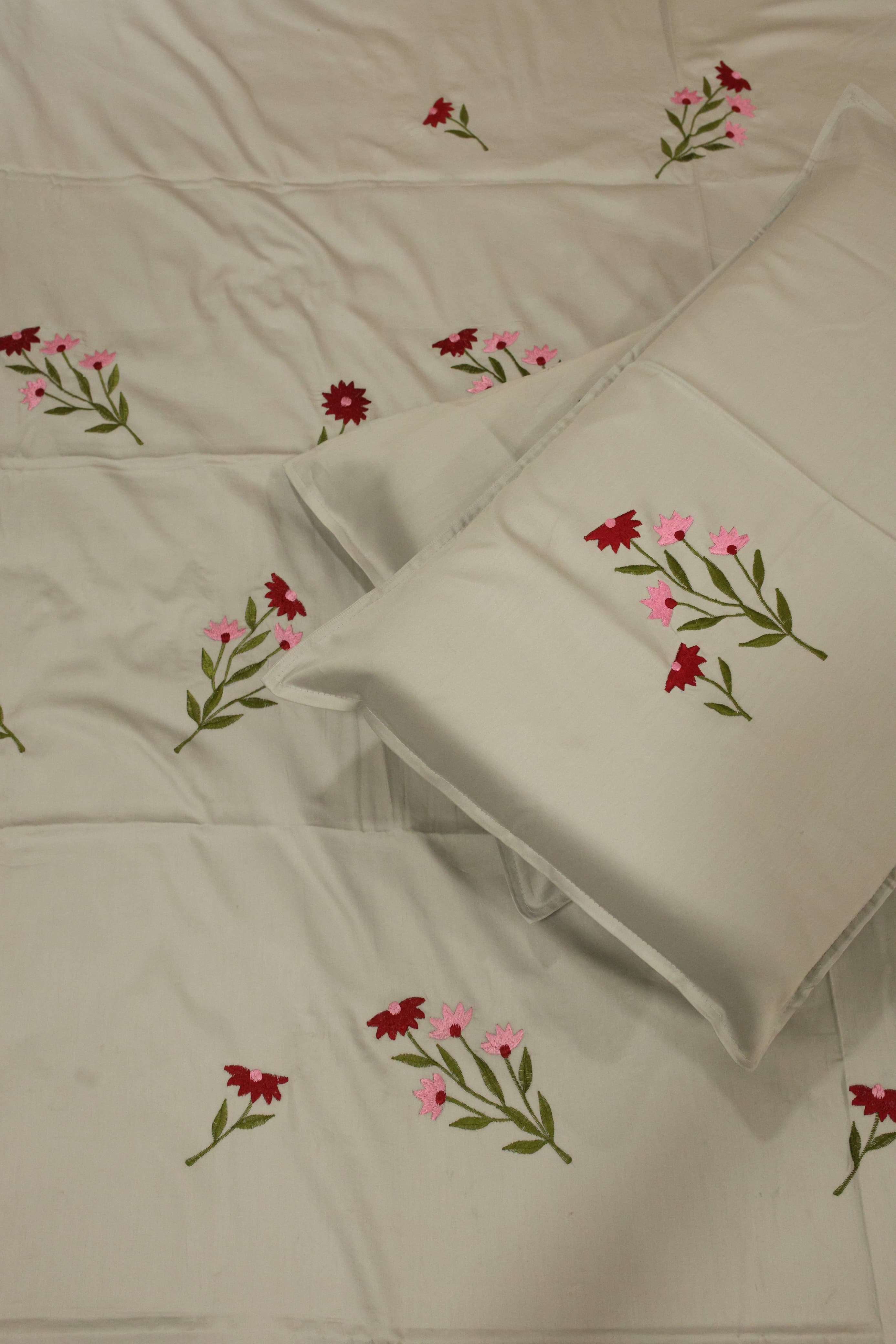 King Size Premium Machine Embroidery Bedsheet Set with 2 Pillow Covers (108x108")