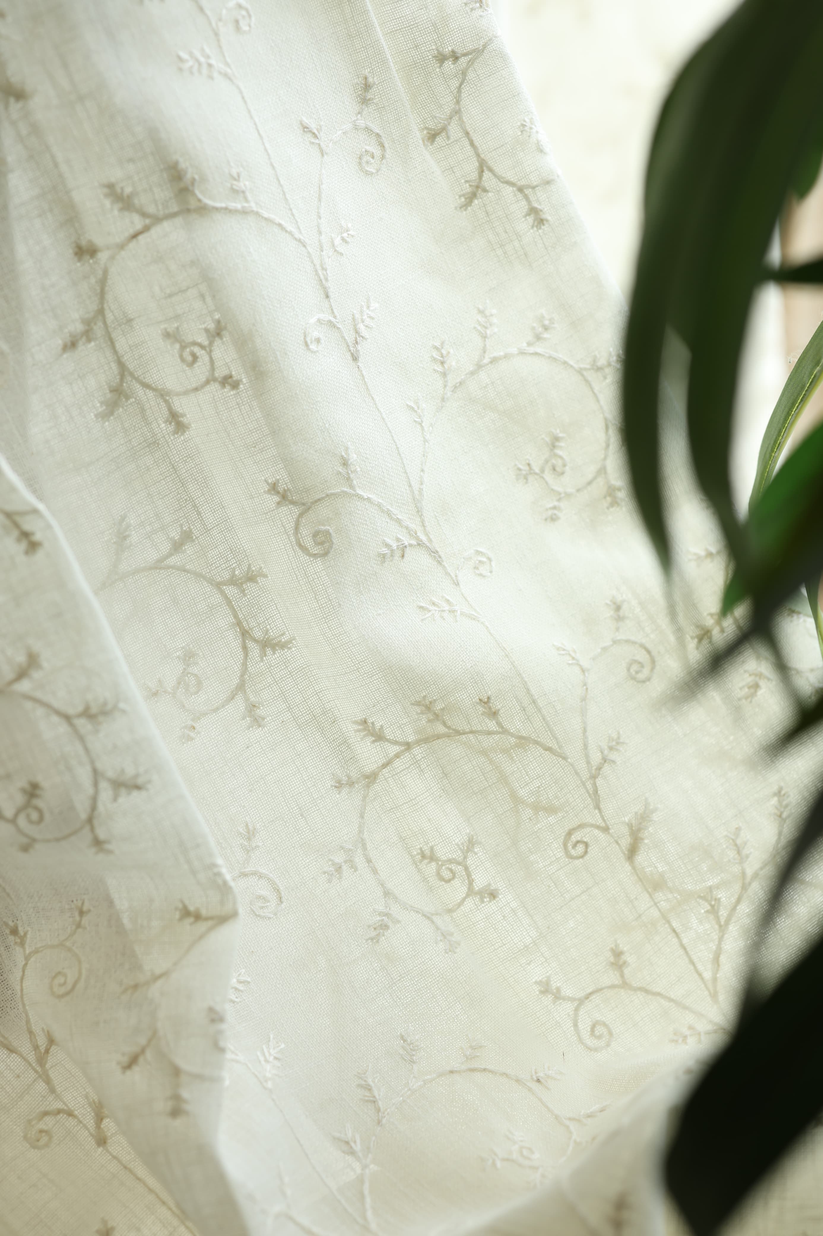 Curtain - Premium Embroidery sheer curtains meera ( off white base) prebooking pearl