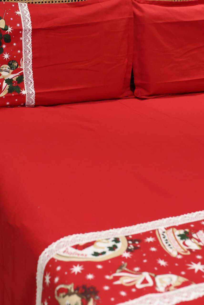 Bedsheets - Queen Premium floral Lace bedsheet Xmas theme edition