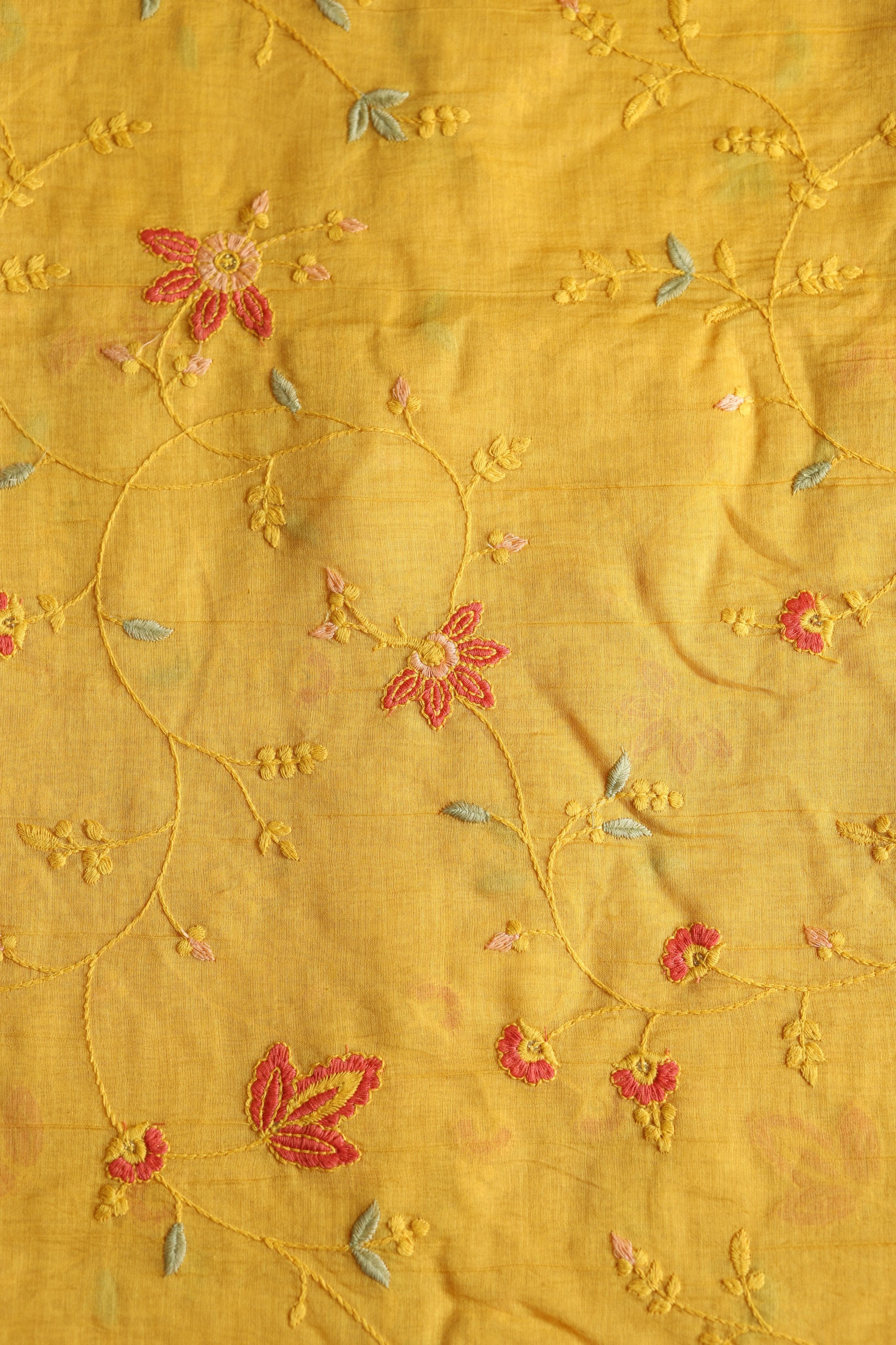 Fabrics - Chanderi embroidery kurti fabric