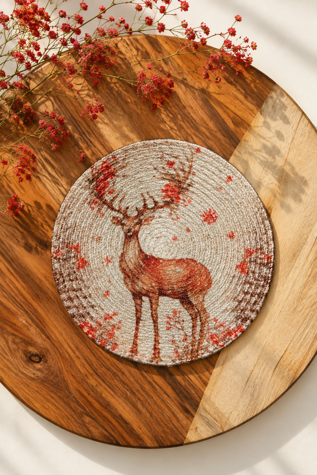 Christmas Stag & Antlers Woven Coaster