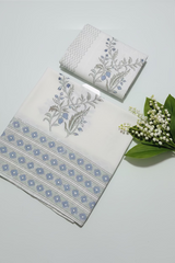 Bedsheets - King percale cotton handblock white lily  bedsheets