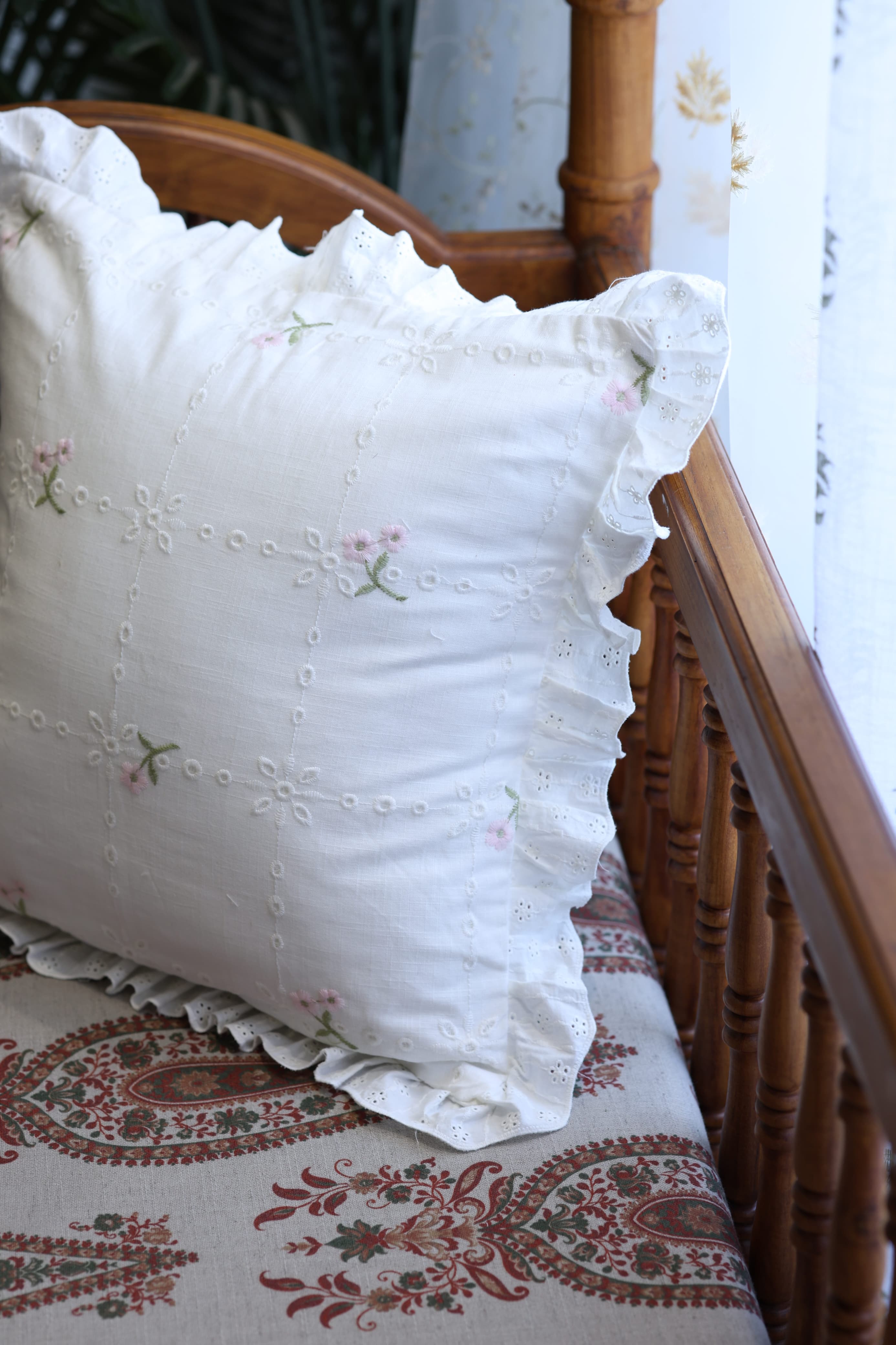 Cushion covers - Embroidery pink meadow petal 12*12 inches
