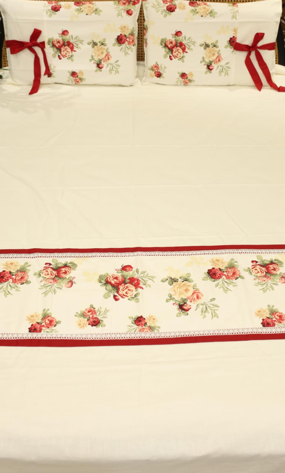 Bedsheets - Queen Premium check floral embroidery  bedsheet Xmas theme edition
