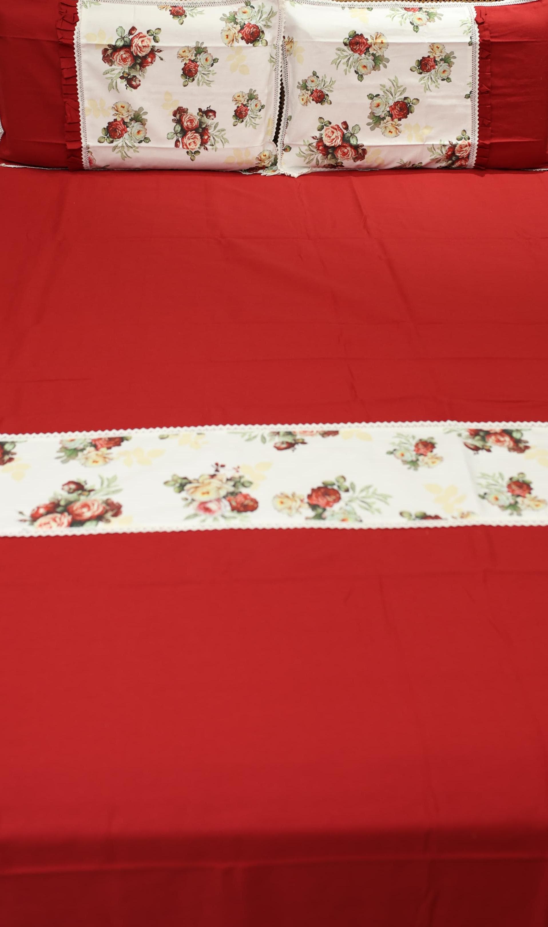 Bedsheets - Queen Premium check floral embroidery  bedsheet Xmas theme edition