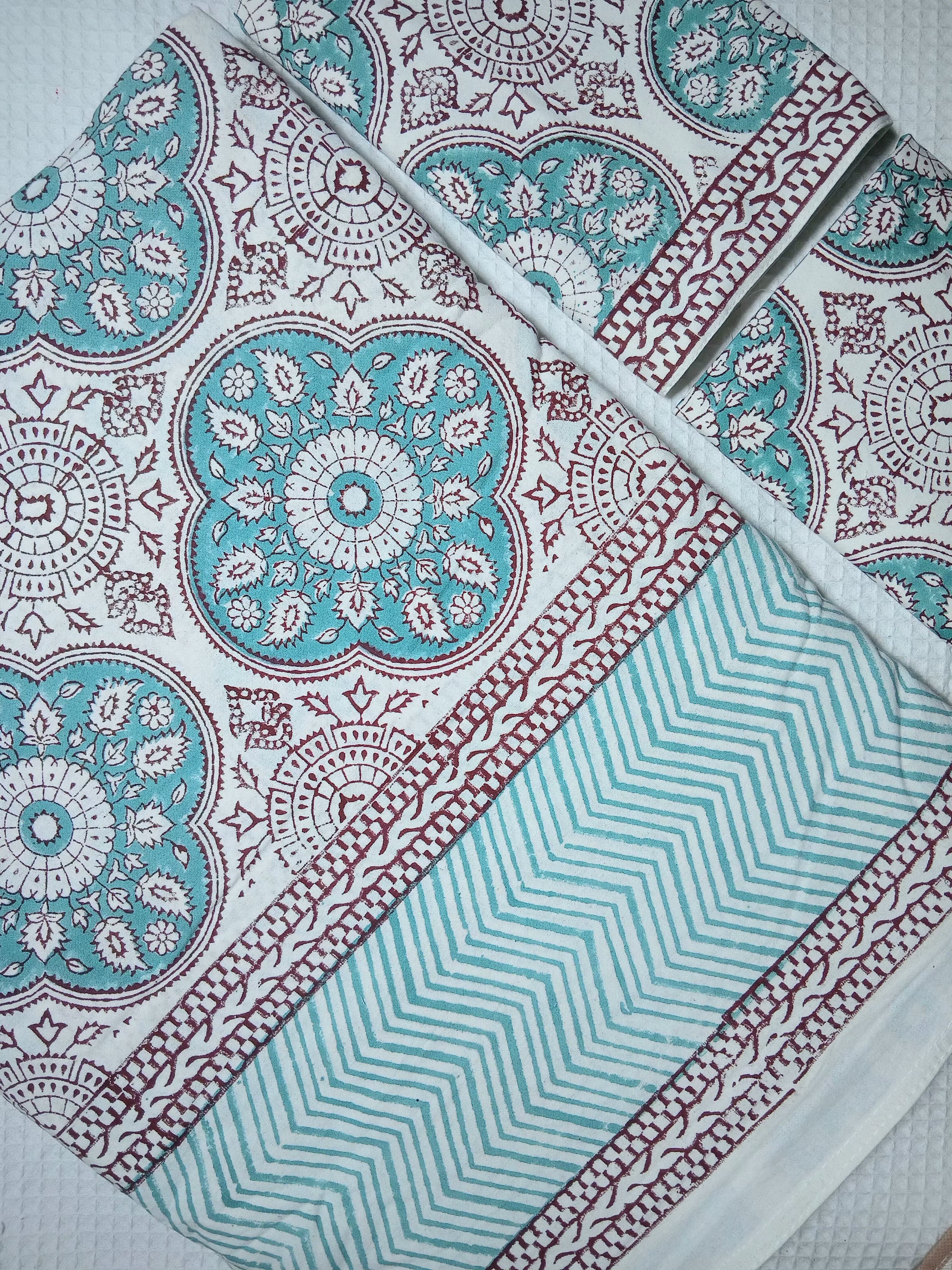 Bedsheets - Super king Mugal premium handblock cotton bedsheets
