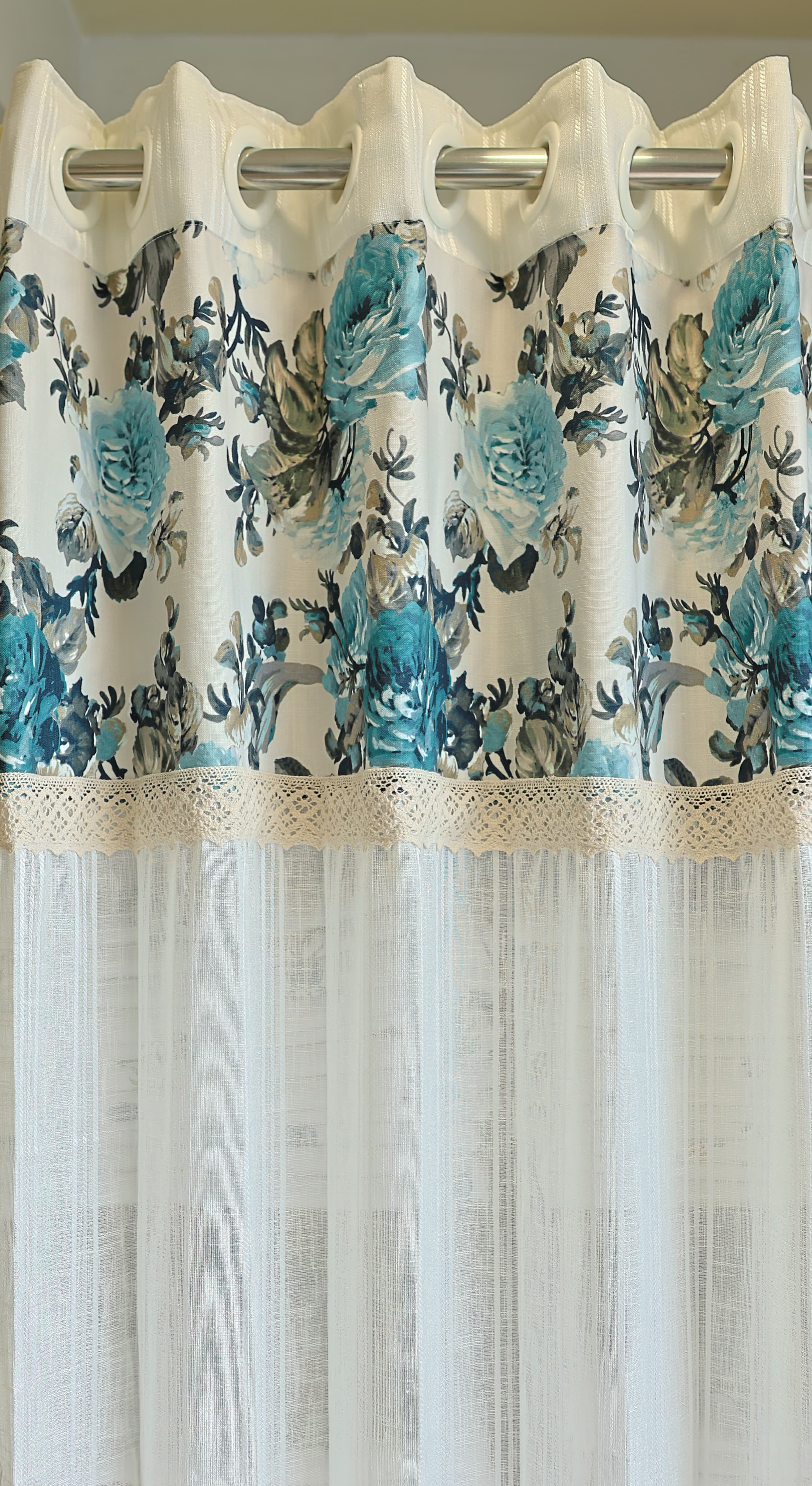 Curtains:Floral printed sheer curtains
