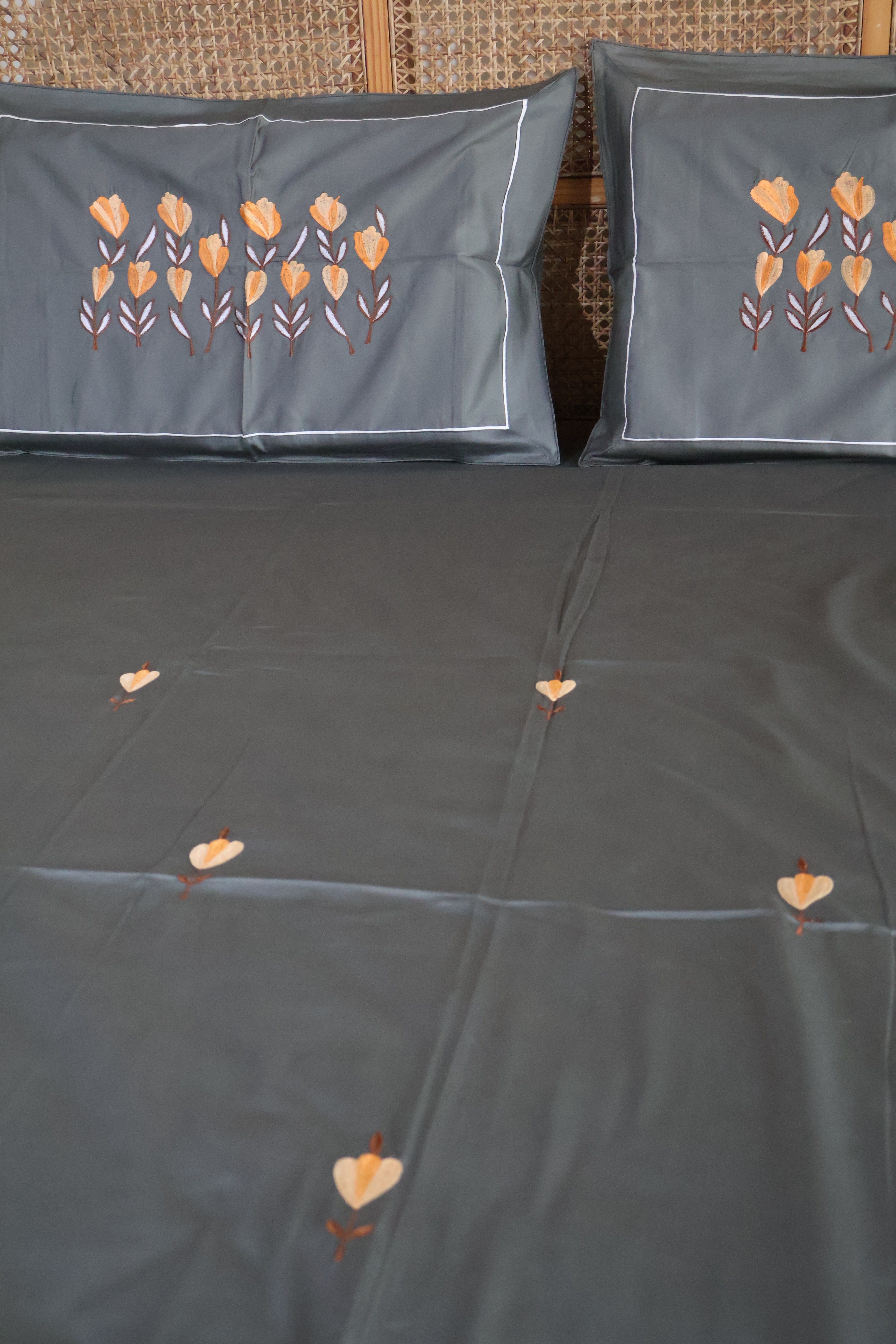 King Size Premium Machine Embroidery Bedsheet Set with 2 Pillow Covers (108x108)
