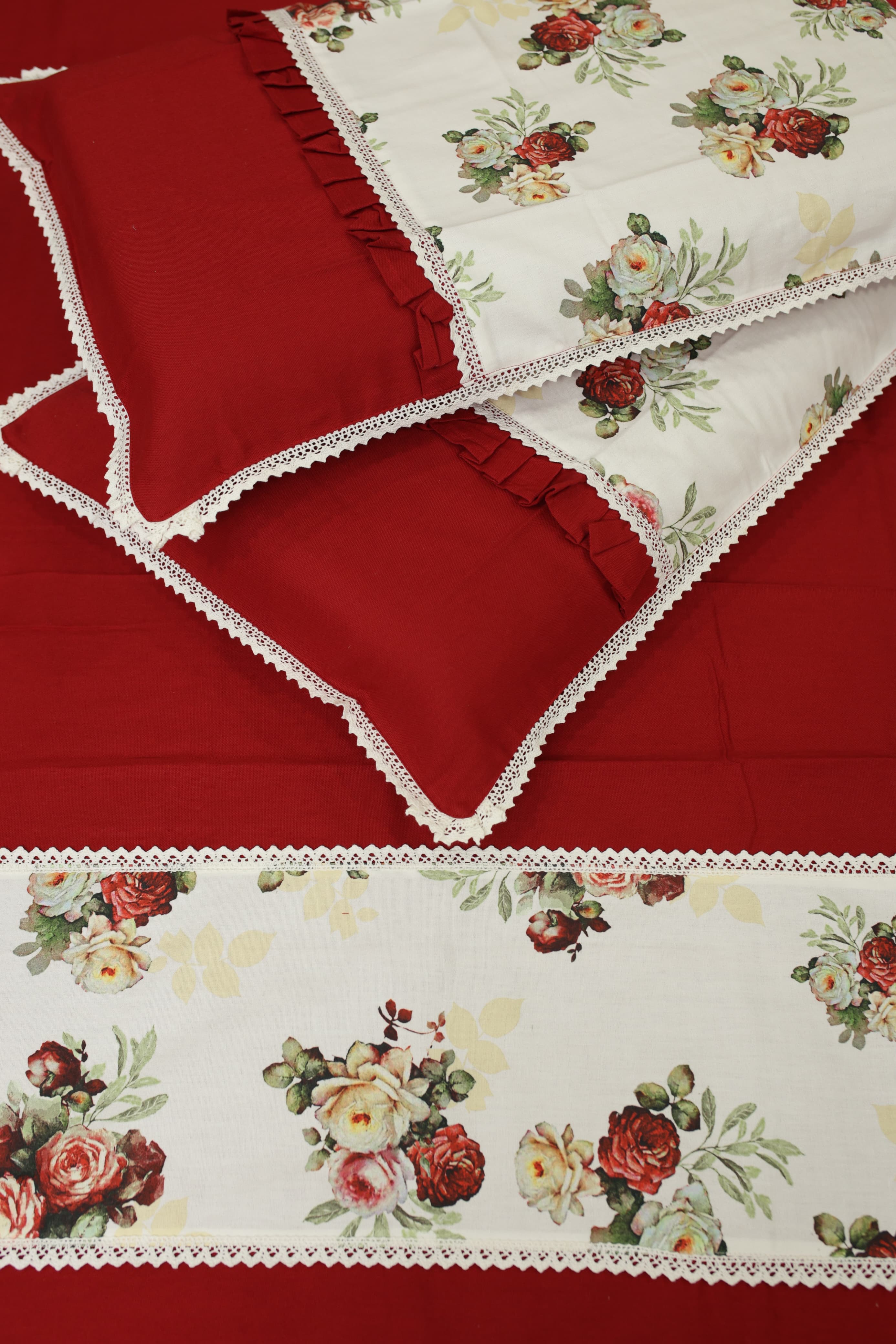 Bedsheets - Queen Premium check floral embroidery  bedsheet Xmas theme edition
