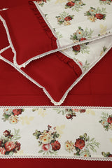 Bedsheets - Queen Premium check floral embroidery  bedsheet Xmas theme edition