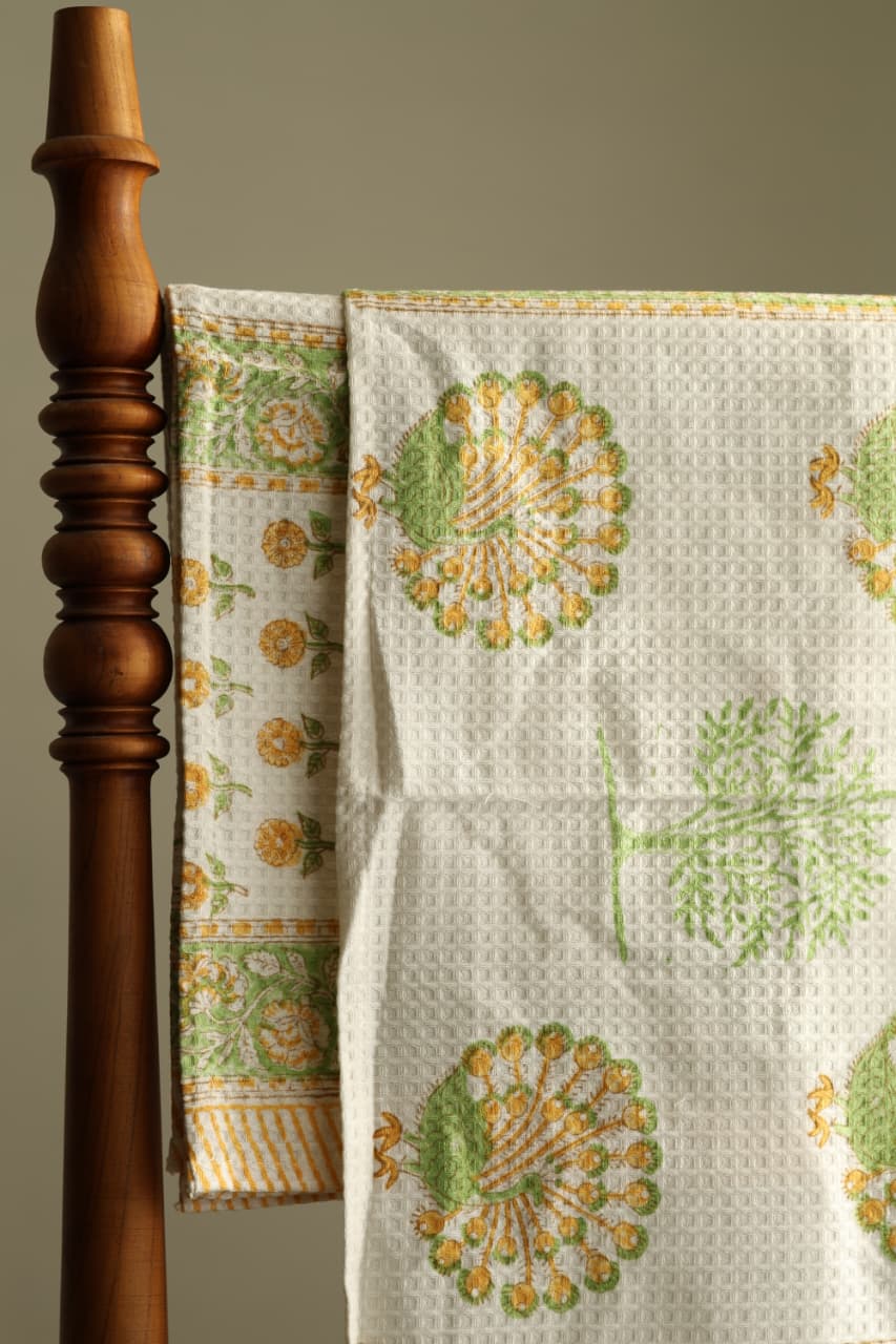 Towels - Waffle Handblock print Towel Set