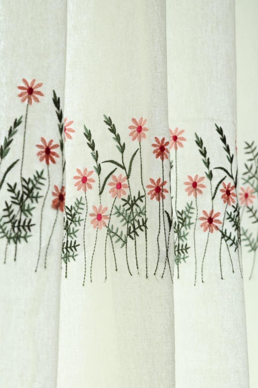 Curtains - Floral embroidery opaque curtains EVELIN