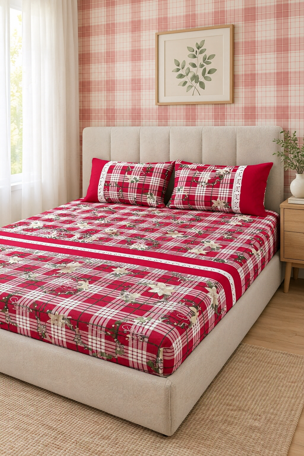 Bedsheets - King premium machine embroidery bedsheets lace bedsheets Xmas edition