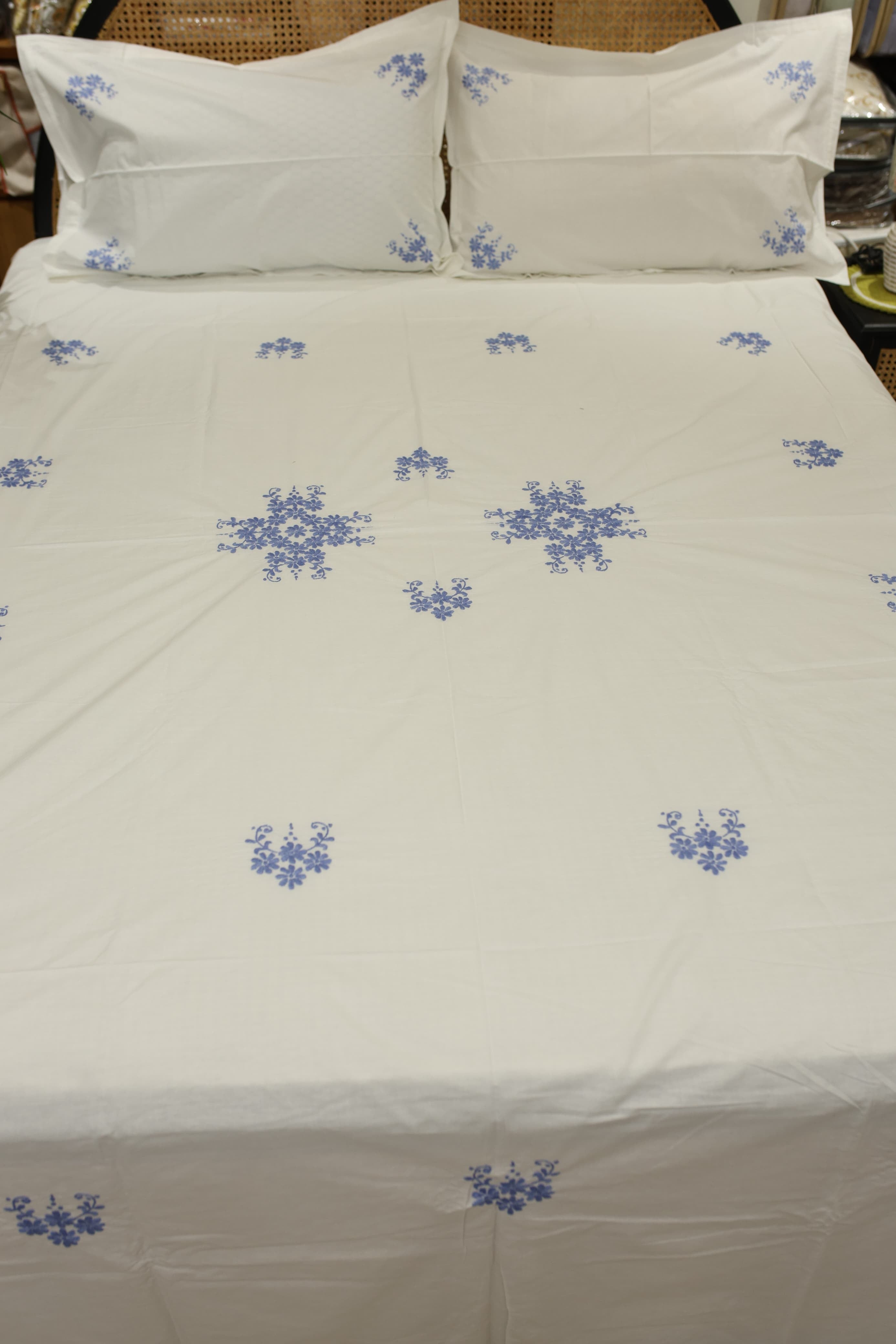 Premium Hand Embroidery Cotton King Size Bedsheet Set with 2 Pillow Covers HEK