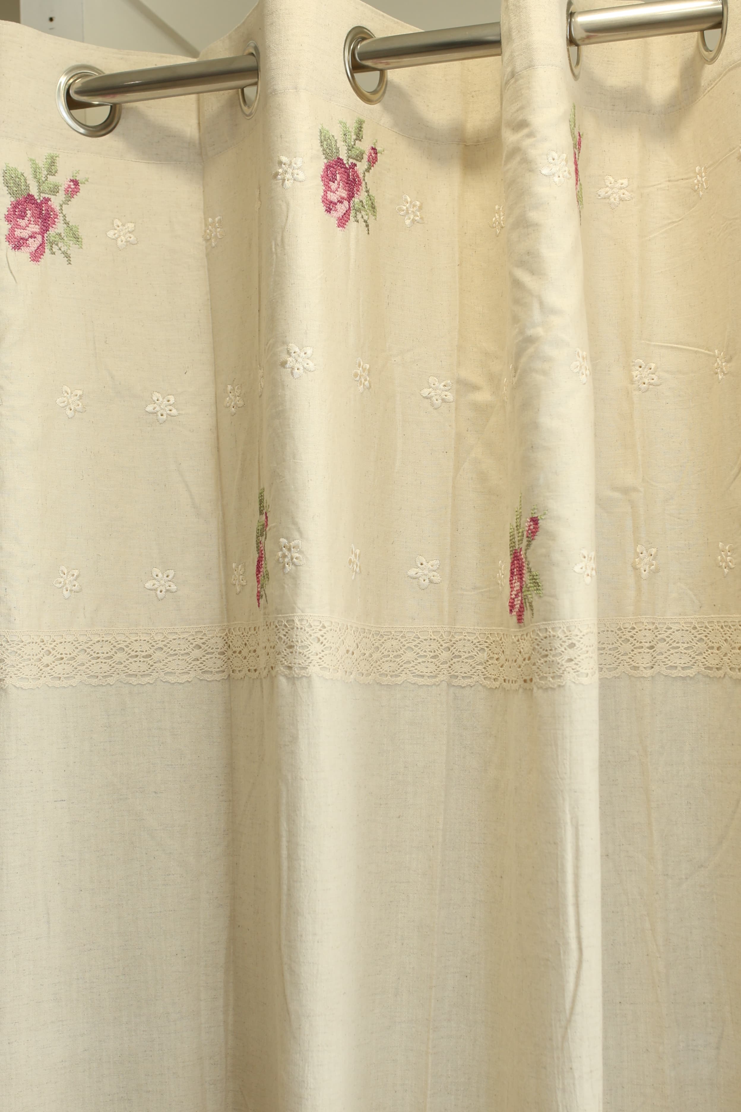 Curtains - Cross stitch embroidery opaque curtains lattice rose Prebooking