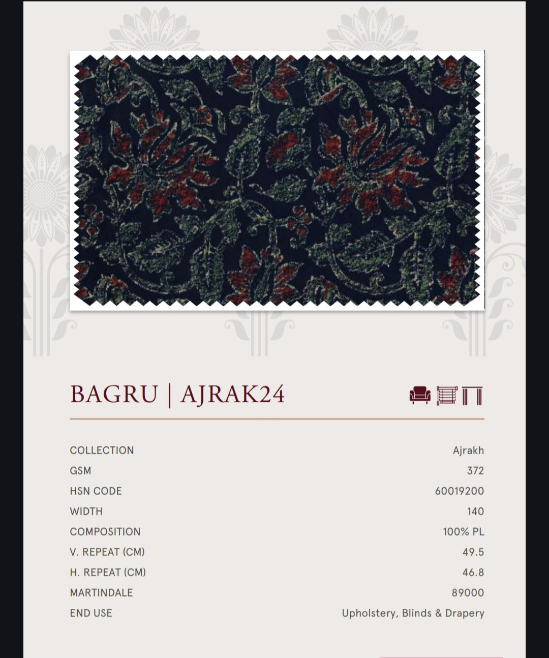 Upholstery fabrics -Ajrakh(Bagru)