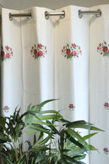 Curtains-Cross stitch embroidery curtains off white base clearance sale