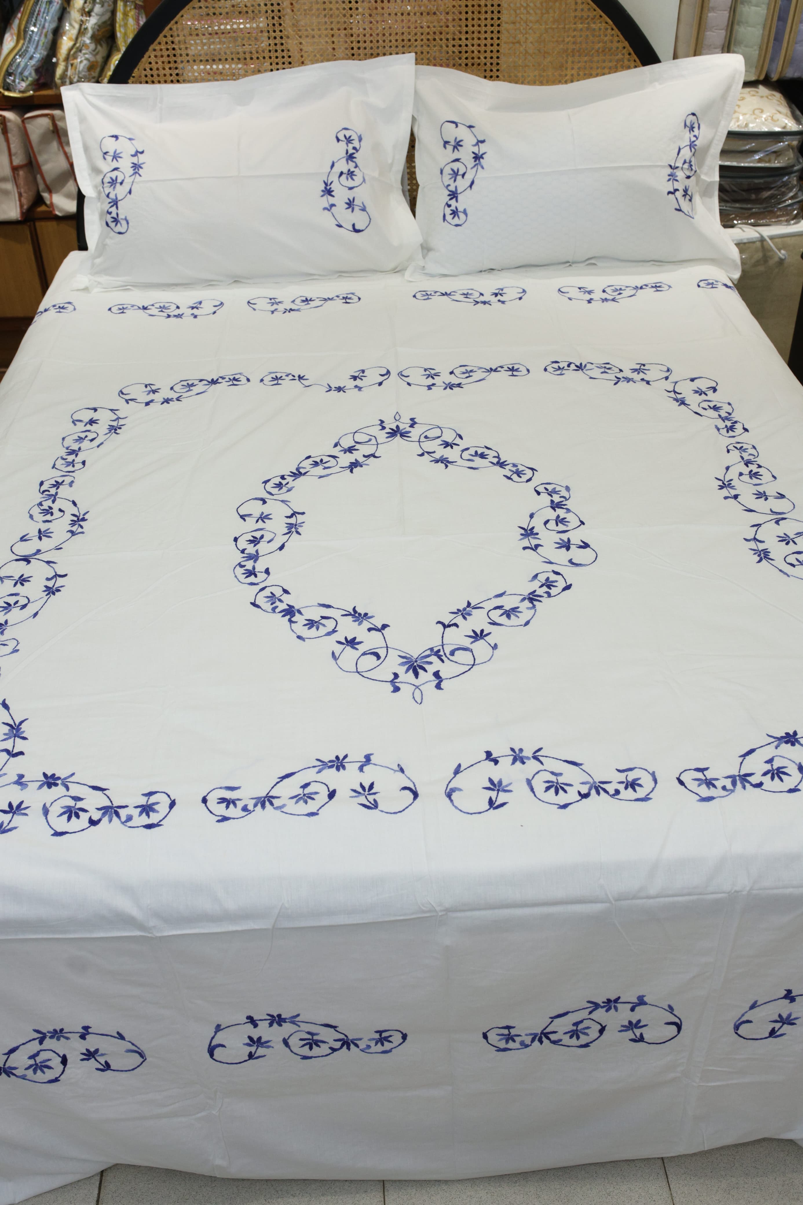 Premium Hand Embroidery Cotton King Size Bedsheet Set with 2 Pillow Covers HEK