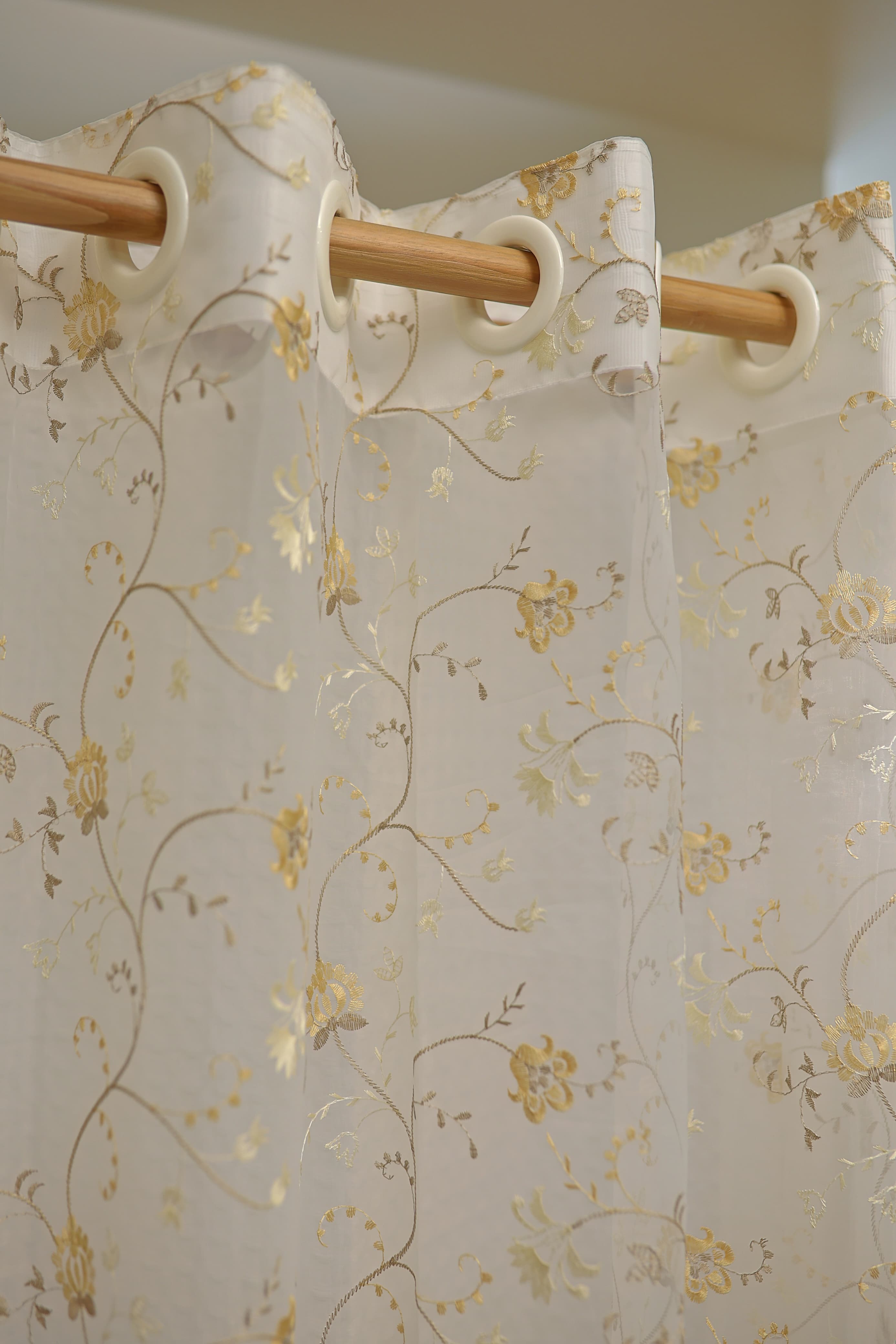Curtains-Embroidered organza sheer curtains