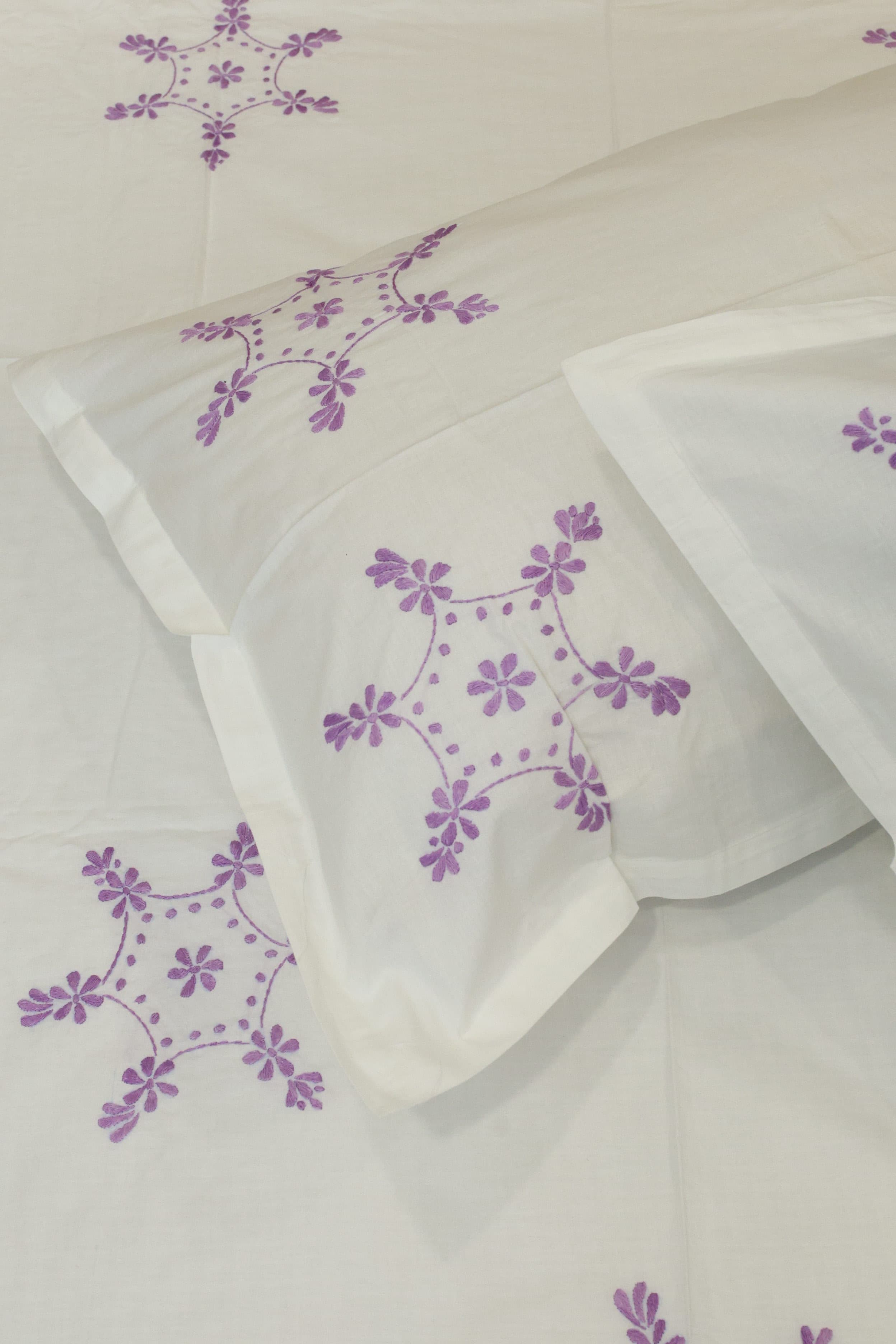 Premium Hand Embroidery Cotton King Size Bedsheet Set with 2 Pillow Covers HEK