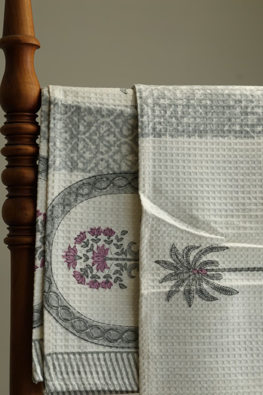 Towels - Waffle Handblock print Towel Set