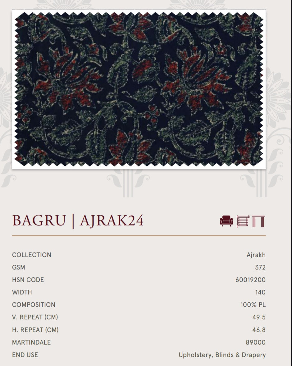 Upholstery fabrics -Ajrakh(Bagru)