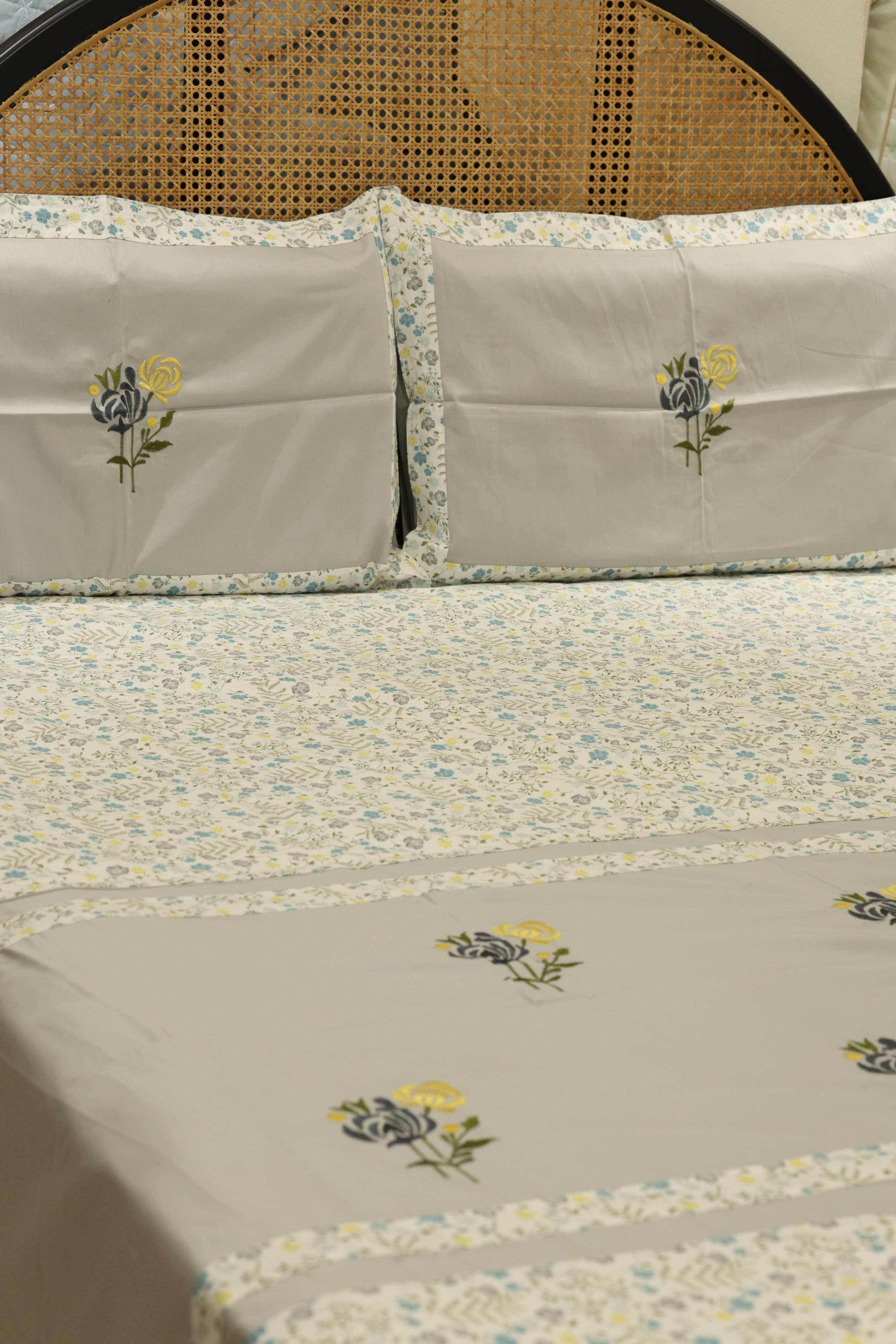 King Size Premium Machine Embroidery Bedsheet Set with 2 Pillow Covers (108x108")