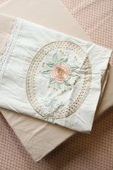Vintage King Machine Embroidery Bedsheet with Lace Trim