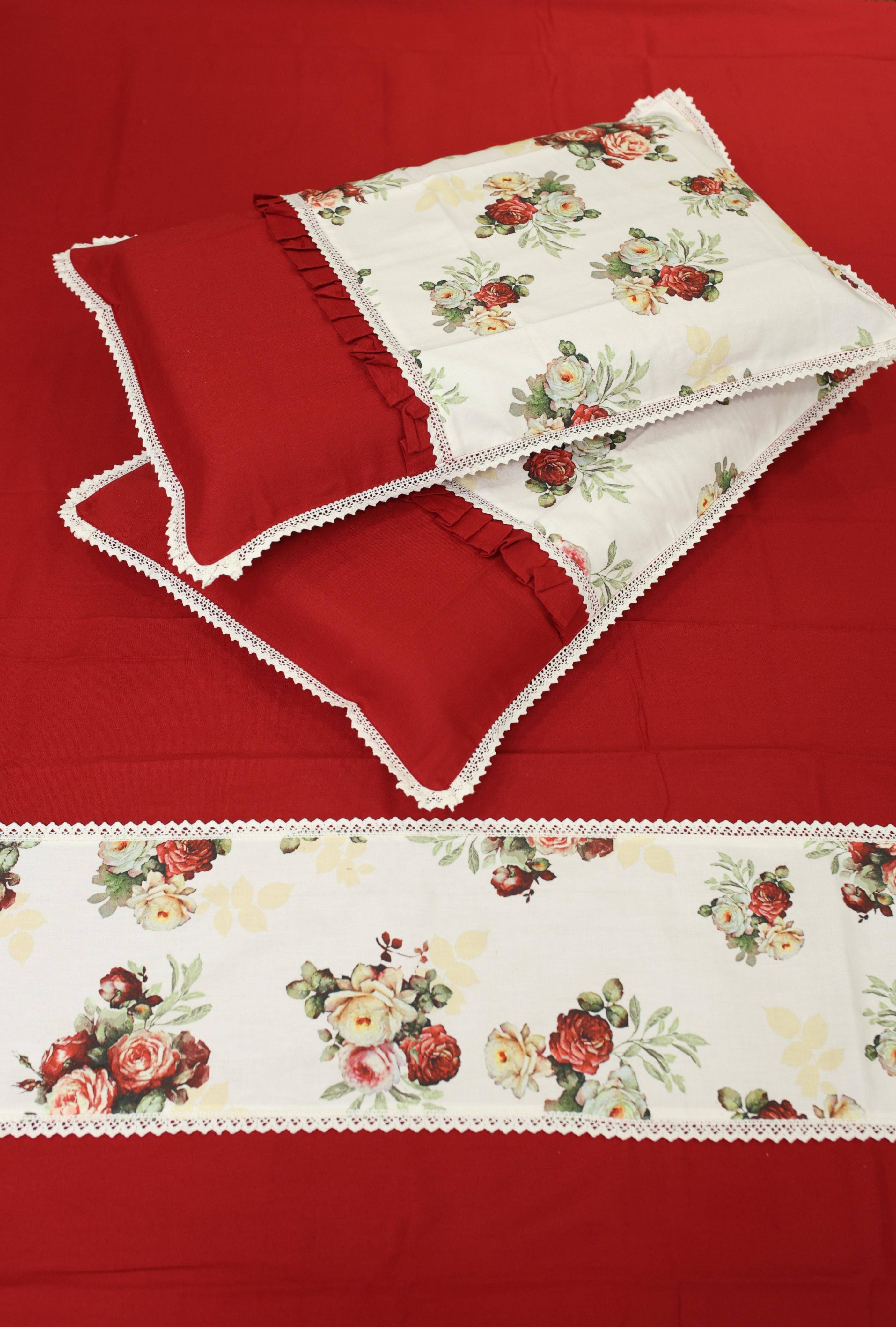 Bedsheets - Queen Premium check floral embroidery  bedsheet Xmas theme edition