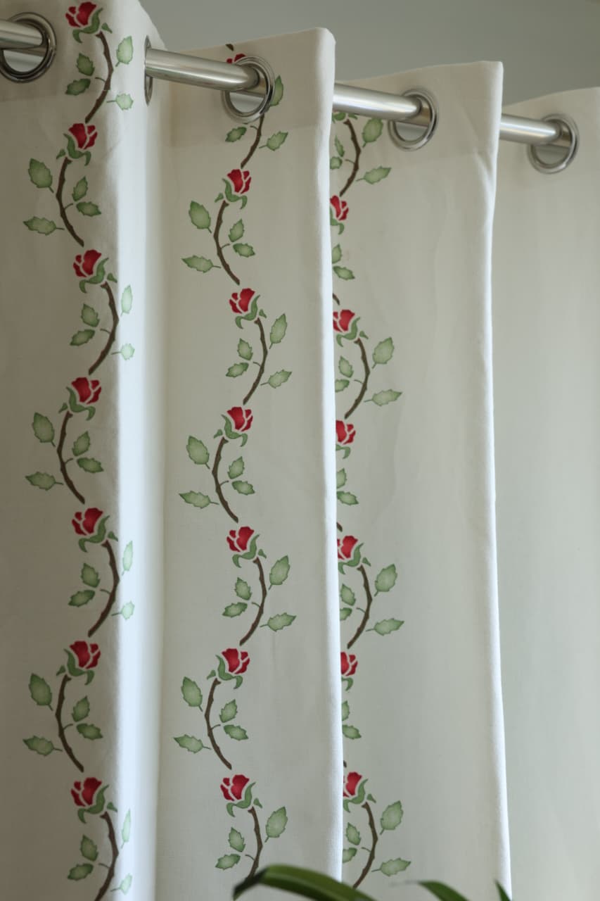 Curtains - Rose Vine Printed Opaque Curtain