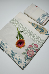 Bedsheets - King percale cotton handblock white lily  bedsheets