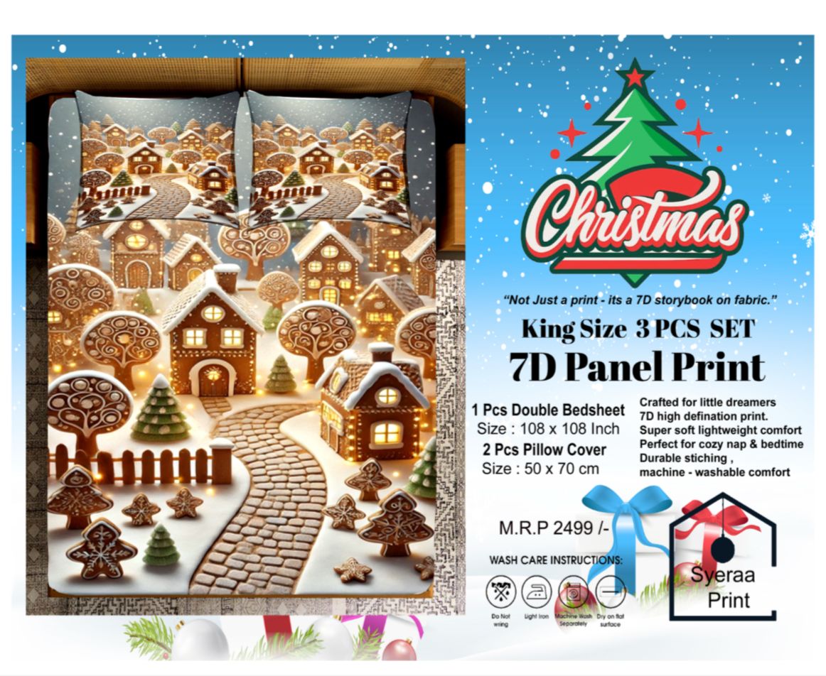 King size 7D Panel Print Bedsheet Set Xmas Edition