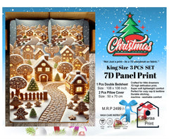 King size 7D Panel Print Bedsheet Set Xmas Edition