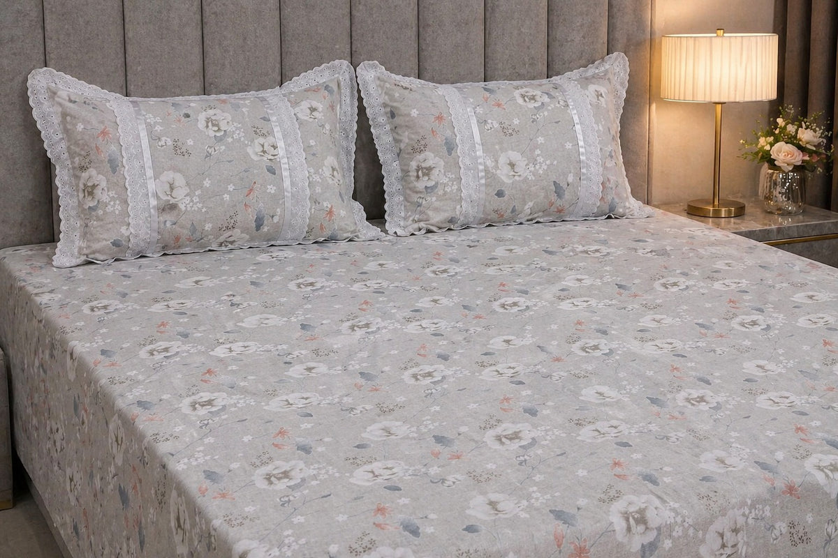 Bedsheets - Queen soft cotton lace bedsheets flora & lace