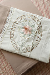 Vintage King Machine Embroidery Bedsheet with Lace Trim