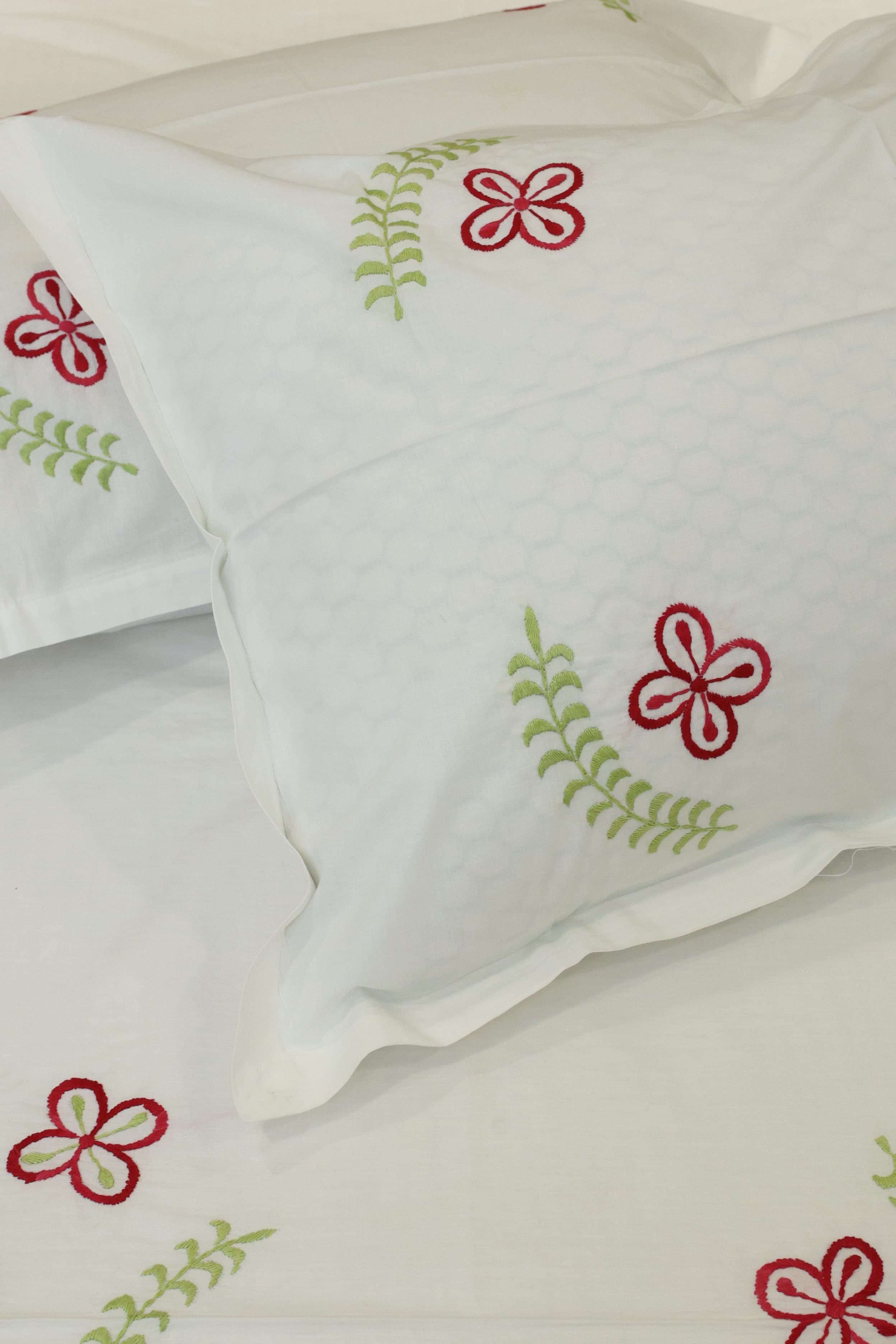 Premium Hand Embroidery Cotton King Size Bedsheet Set with 2 Pillow Covers HEK
