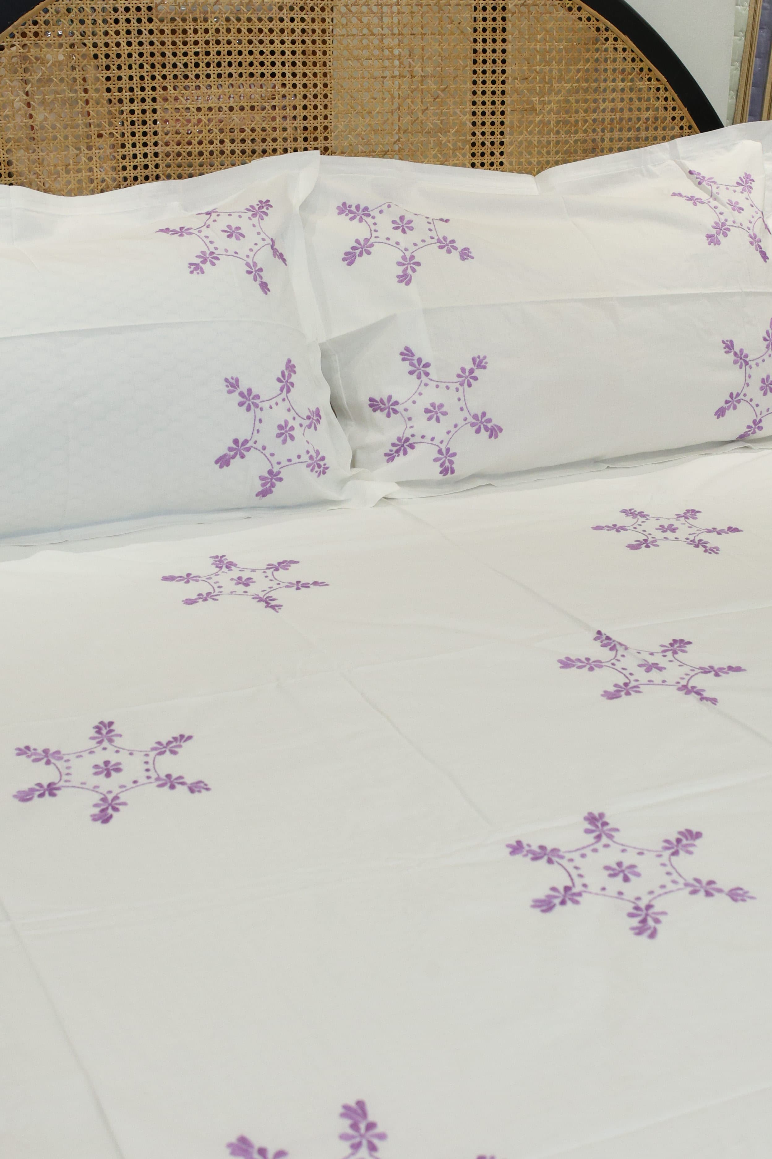 Premium Hand Embroidery Cotton King Size Bedsheet Set with 2 Pillow Covers HEK