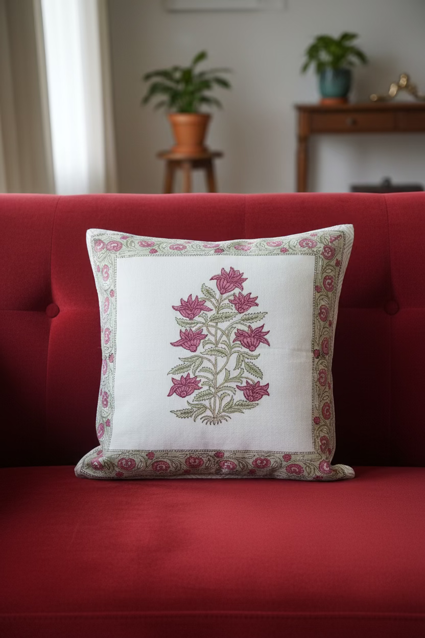 Handblock cushion cover, 16×16
