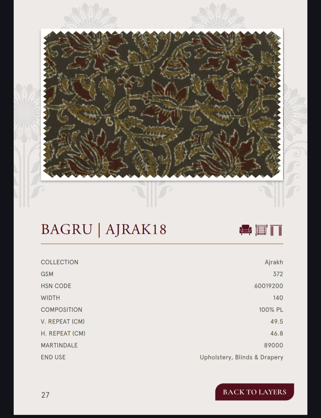 Upholstery fabrics -Ajrakh(Bagru)